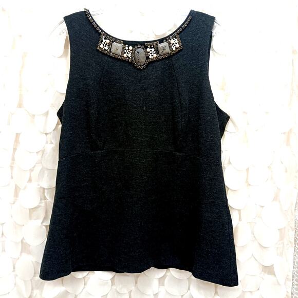 Cabi Top Size 12 Gray The Glitz Shell Sleeveless Beaded Career FLAW Read - Picture 1 of 7